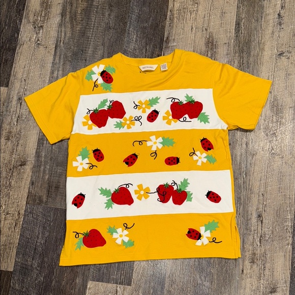 Bechamel Yellow and White Blouse with Strawberry and Ladybug Design. Y2K - Picture 1 of 8